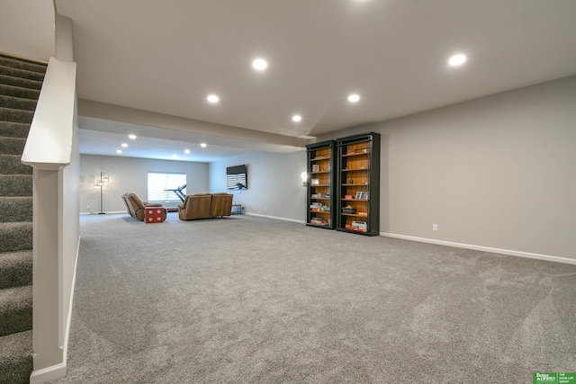 5017 N 209th St, Elkhorn, NE 68022 - sitting room with stairway, recessed lighting, and carpet floors