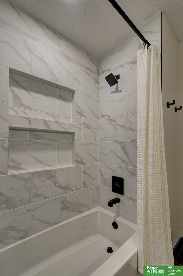 11680 Meredith Ave, Omaha, NE 68164 - full bath featuring shower / bathtub combination with curtain and a textured ceiling