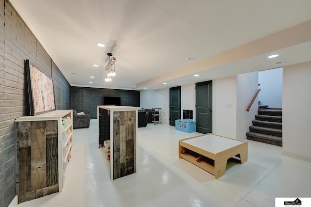 1015 Ridge Rd, Hickman, NE 68372 - finished basement featuring stairway, recessed lighting, and bar area