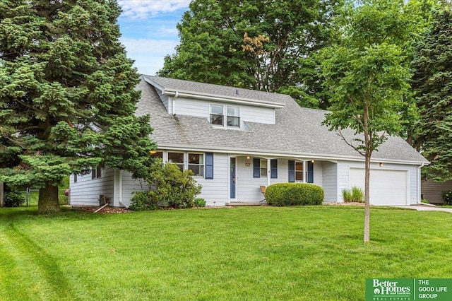 12079 Westover Rd, Omaha, NE 68154 - view of front of house with a shingled roof, an attached garage, a front lawn, and driveway