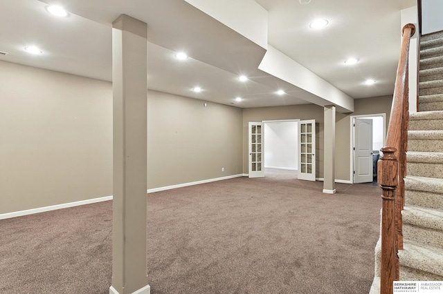 10505 S 179th St, Omaha, NE 68136 - finished basement with carpet flooring, stairs, and recessed lighting