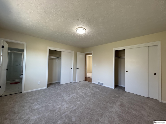 13910 Shirley St, Omaha, NE 68144 - unfurnished bedroom featuring two closets, a textured ceiling, carpet floors, and ensuite bath