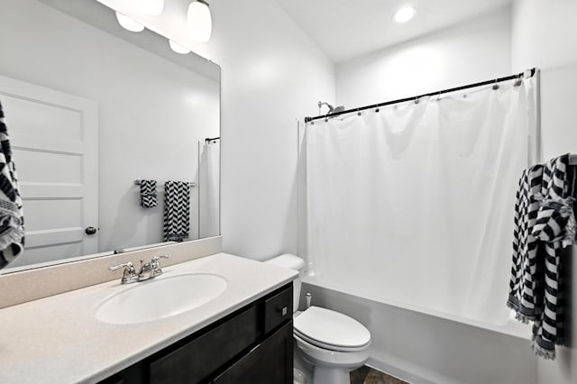 20459 C St, Omaha, NE 68022 - bathroom with vanity, shower / bath combination with curtain, and recessed lighting
