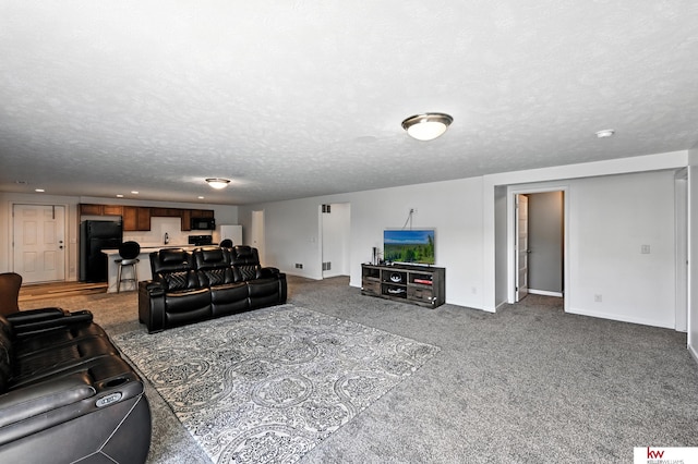 20459 C St, Omaha, NE 68022 - carpeted living area featuring a textured ceiling and recessed lighting