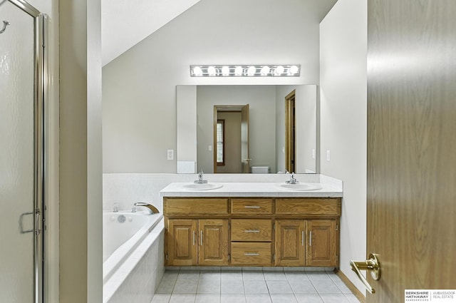 1422 N 155th Ave, Omaha, NE 68154 - bathroom with tile patterned flooring, a garden tub, double vanity, and a shower stall
