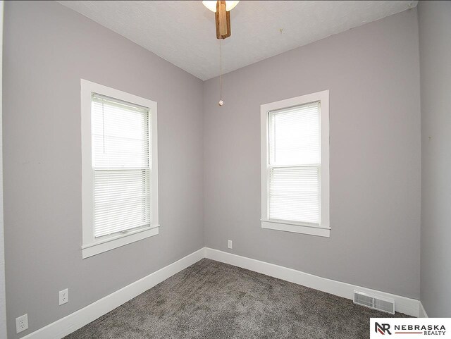 95 S Irving St, Fremont, NE 68025 - unfurnished room featuring dark colored carpet, plenty of natural light, and a ceiling fan