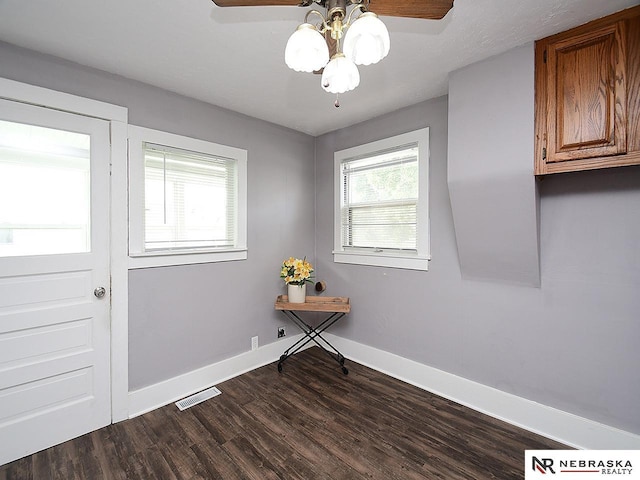 95 S Irving St, Fremont, NE 68025 - entryway with dark wood-style flooring, a ceiling fan, and healthy amount of natural light