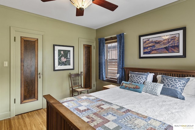 6024 Poppleton Ave, Omaha, NE 68106 - bedroom featuring light wood-style flooring, ornamental molding, and ceiling fan