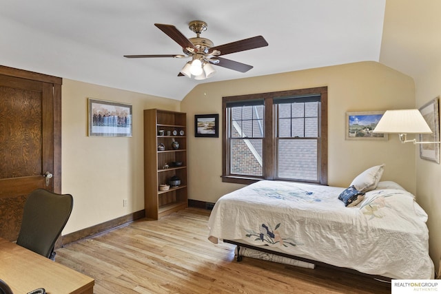 6024 Poppleton Ave, Omaha, NE 68106 - bedroom with light wood-type flooring, a ceiling fan, and lofted ceiling