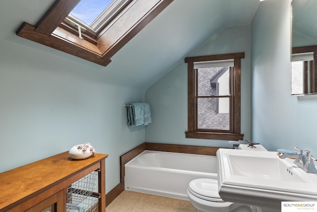 6024 Poppleton Ave, Omaha, NE 68106 - full bath featuring vaulted ceiling, a bath, and a skylight