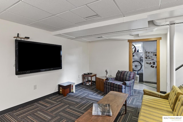 6024 Poppleton Ave, Omaha, NE 68106 - living room with carpet flooring and a paneled ceiling