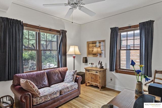 6024 Poppleton Ave, Omaha, NE 68106 - living area with a ceiling fan, healthy amount of natural light, and light wood finished floors