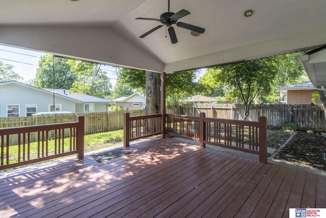 4211 S 36th St, Lincoln, NE 68506 - deck featuring a ceiling fan and a fenced backyard