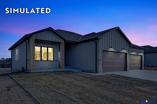 640 Eloise Ave, Lincoln, NE 68520 - view of front of home with an attached garage, board and batten siding, driveway, and stone siding