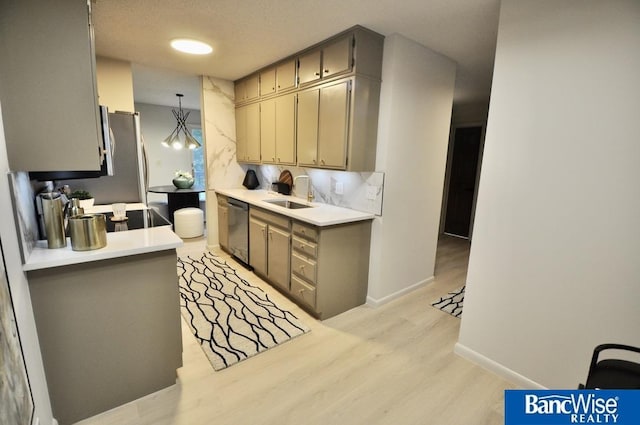7101 S St Unit 1, Lincoln, NE 68506 - kitchen with stainless steel dishwasher, light wood finished floors, light countertops, and gray cabinetry