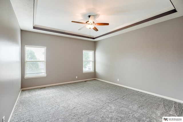 8023 S 193rd St, Gretna, NE 68028 - spare room featuring a raised ceiling, ceiling fan, carpet, and ornamental molding