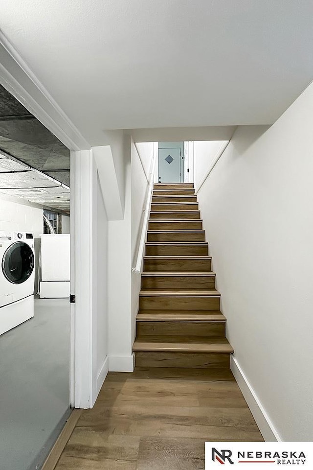 1113 S 94th St, Omaha, NE 68124 - stairs with baseboards and wood finished floors