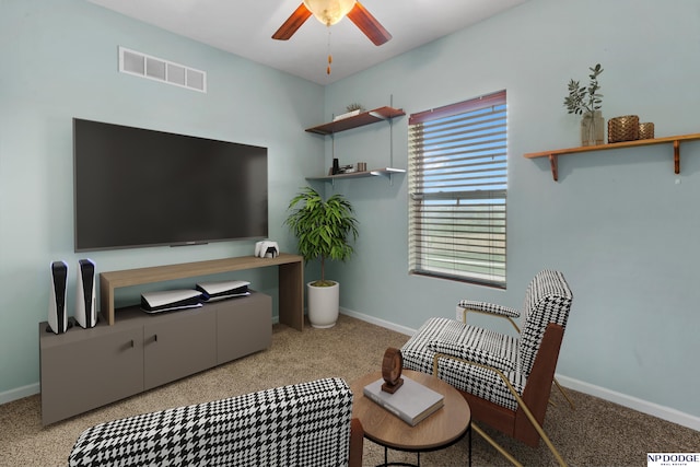 20709 Larimore Ave, Elkhorn, NE 68022 - living area featuring a ceiling fan, an office area, and carpet floors