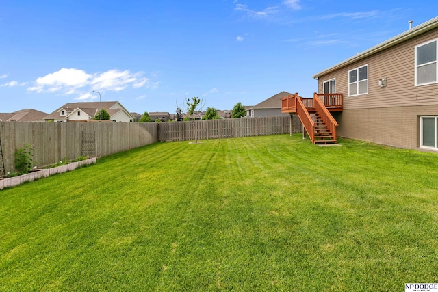 20709 Larimore Ave, Elkhorn, NE 68022 - fenced backyard featuring stairs, a wooden deck, and a residential view