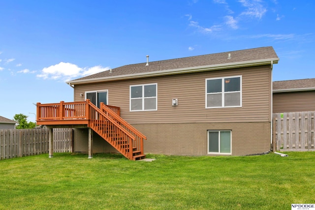 20709 Larimore Ave, Elkhorn, NE 68022 - rear view of property with stairway, a fenced backyard, and a wooden deck