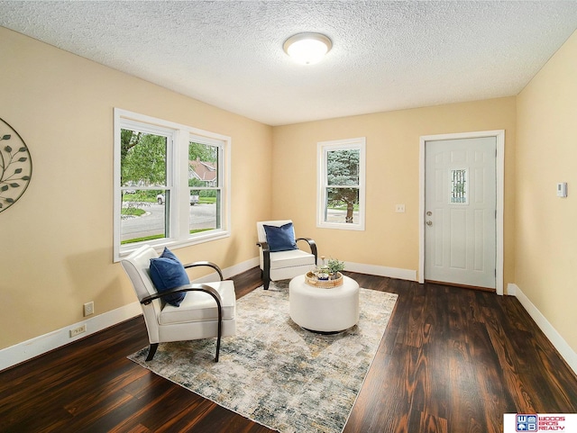 4308 N 70th St, Lincoln, NE 68507 - living area featuring plenty of natural light, dark wood-style flooring, and a textured ceiling