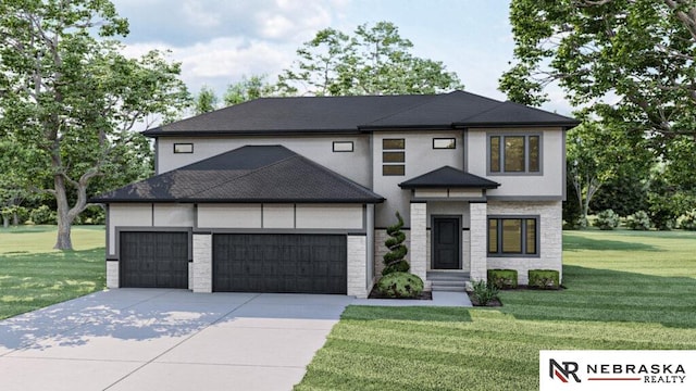 11746 S 124th Ave, Papillion, NE 68046 - view of front facade with driveway, a front yard, a garage, and stone siding