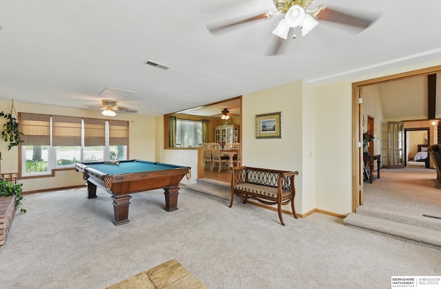 2618 Platte River Dr, Bellevue, NE 68123 - game room with carpet floors, a ceiling fan, and billiards table