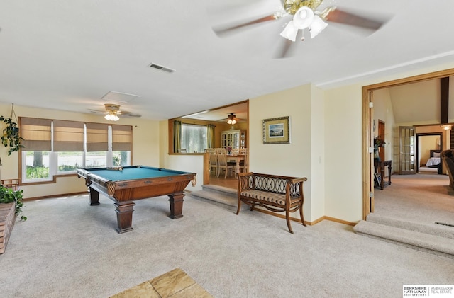 2618 Platte River Dr, Bellevue, NE 68123 - game room featuring carpet flooring, a ceiling fan, and pool table