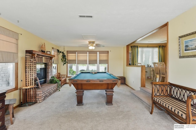 2618 Platte River Dr, Bellevue, NE 68123 - game room featuring healthy amount of natural light, carpet floors, billiards, and a fireplace