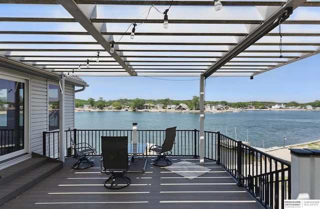 2618 Platte River Dr, Bellevue, NE 68123 - view of patio with a pergola and a water view