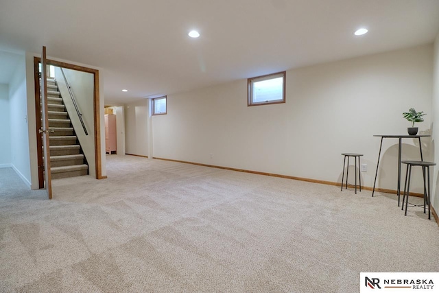 506 Rockhurst Dr, Lincoln, NE 68510 - basement with carpet, stairs, and recessed lighting