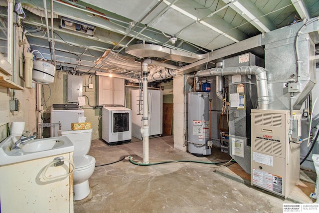 1422 S 52nd St, Omaha, NE 68106 - unfinished basement with water heater, electric panel, and washer and clothes dryer