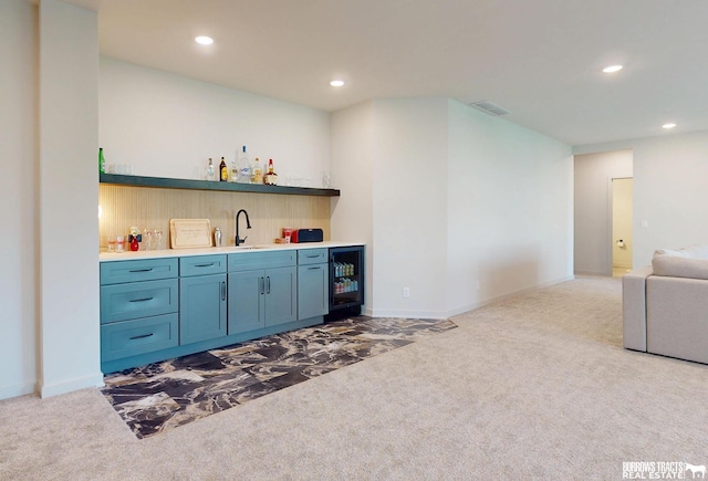 8150 S 185th St, Omaha, NE 68136 - indoor wet bar with carpet floors, recessed lighting, and wine cooler