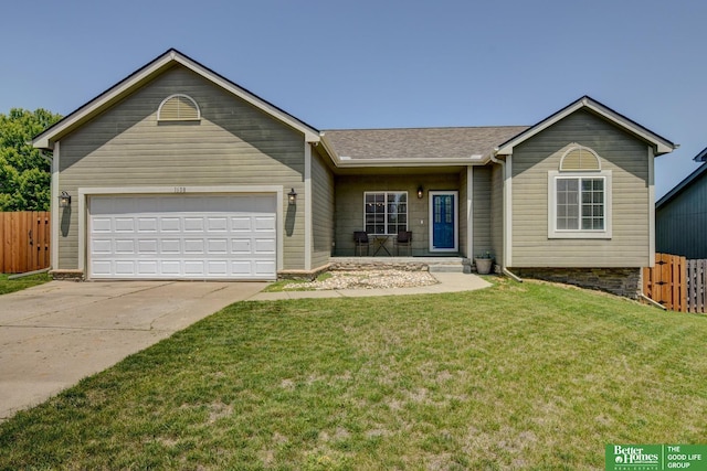 1608 Old Gaelic St, Bellevue, NE 68123 - ranch-style home with concrete driveway, an attached garage, and a shingled roof
