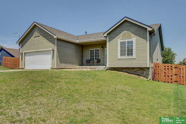 1608 Old Gaelic St, Bellevue, NE 68123 - ranch-style home with an attached garage, a gate, and a shingled roof