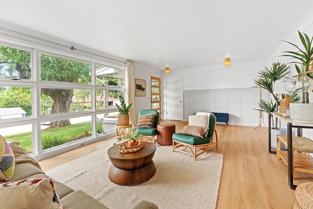 1133 S 96th St, Omaha, NE 68124 - living room featuring light wood-style flooring, a wainscoted wall, and a decorative wall