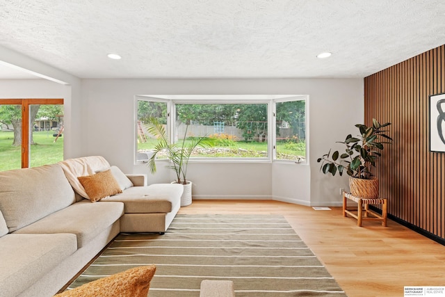 1133 S 96th St, Omaha, NE 68124 - living room with wood finished floors, plenty of natural light, a textured ceiling, and recessed lighting