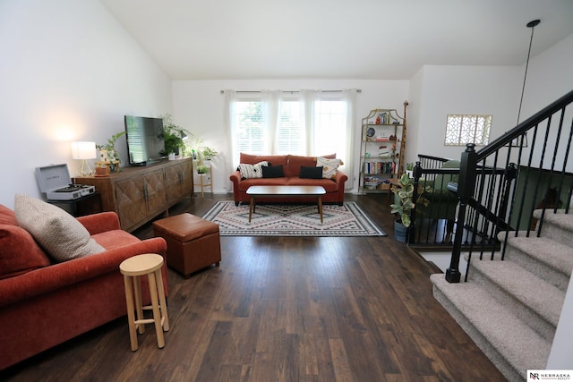 13719 S 43rd Ave, Bellevue, NE 68123 - living room with wood finished floors, stairs, and lofted ceiling