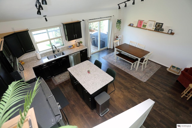 13719 S 43rd Ave, Bellevue, NE 68123 - living area featuring track lighting and dark wood-style floors