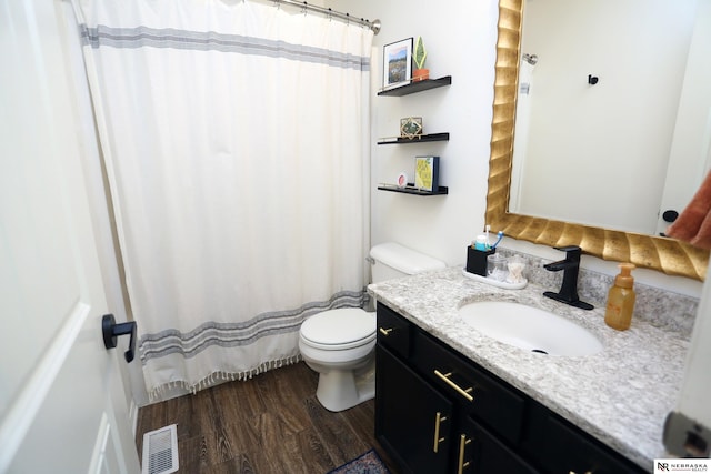 13719 S 43rd Ave, Bellevue, NE 68123 - bathroom with vanity, wood finished floors, and a shower with curtain