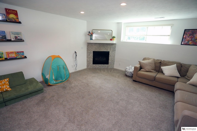 13719 S 43rd Ave, Bellevue, NE 68123 - living room with carpet, recessed lighting, and a fireplace