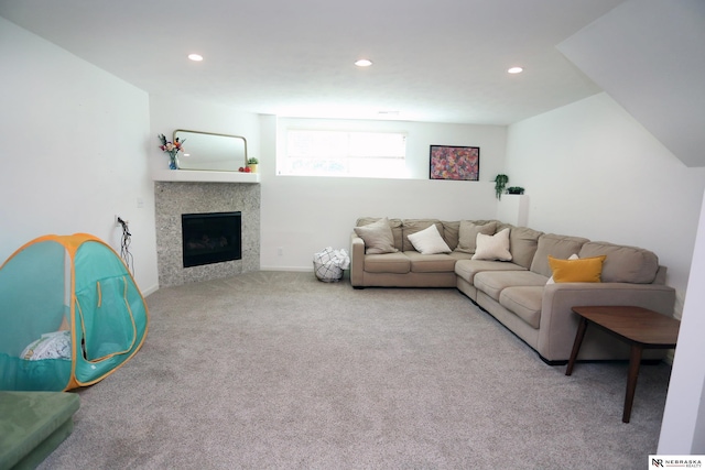13719 S 43rd Ave, Bellevue, NE 68123 - carpeted living room featuring recessed lighting and a fireplace