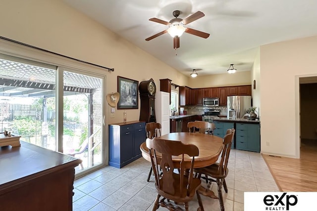 2611 N 189th St, Elkhorn, NE 68022 - dining area with light tile patterned floors and ceiling fan