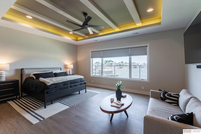 6217 N 295th St, Valley, NE 68064 - bedroom featuring a raised ceiling, wood finished floors, recessed lighting, and a ceiling fan