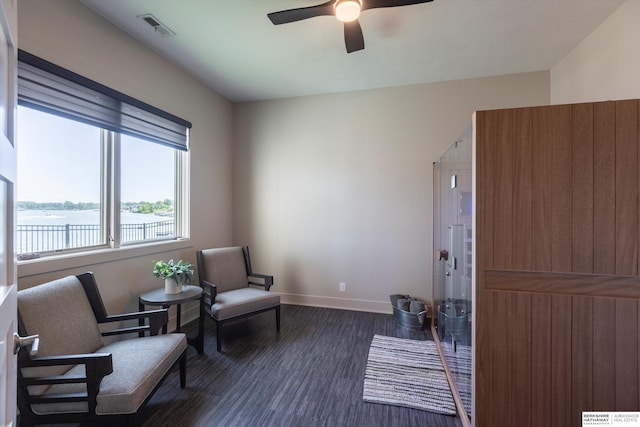 6217 N 295th St, Valley, NE 68064 - sitting room with dark wood-style floors and ceiling fan