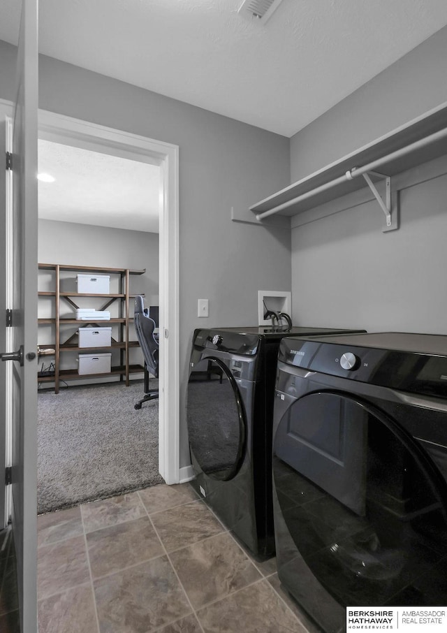 13510 S 46th St, Papillion, NE 68133 - laundry area with washer and clothes dryer, carpet floors, and a desk