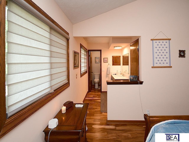 4711 S 102nd St, Omaha, NE 68127 - hallway featuring lofted ceiling and dark wood finished floors