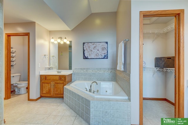 19311 Josephine St, Gretna, NE 68028 - full bath featuring a jetted tub, tile patterned flooring, vanity, a walk in closet, and lofted ceiling