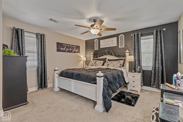 2708 N 5th St, Paragould, AR 72450 - carpeted bedroom with multiple windows, a textured ceiling, a ceiling fan, and baseboards