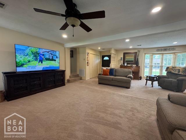 700 11th St, Corning, AR 72422 - carpeted living area with recessed lighting and ceiling fan